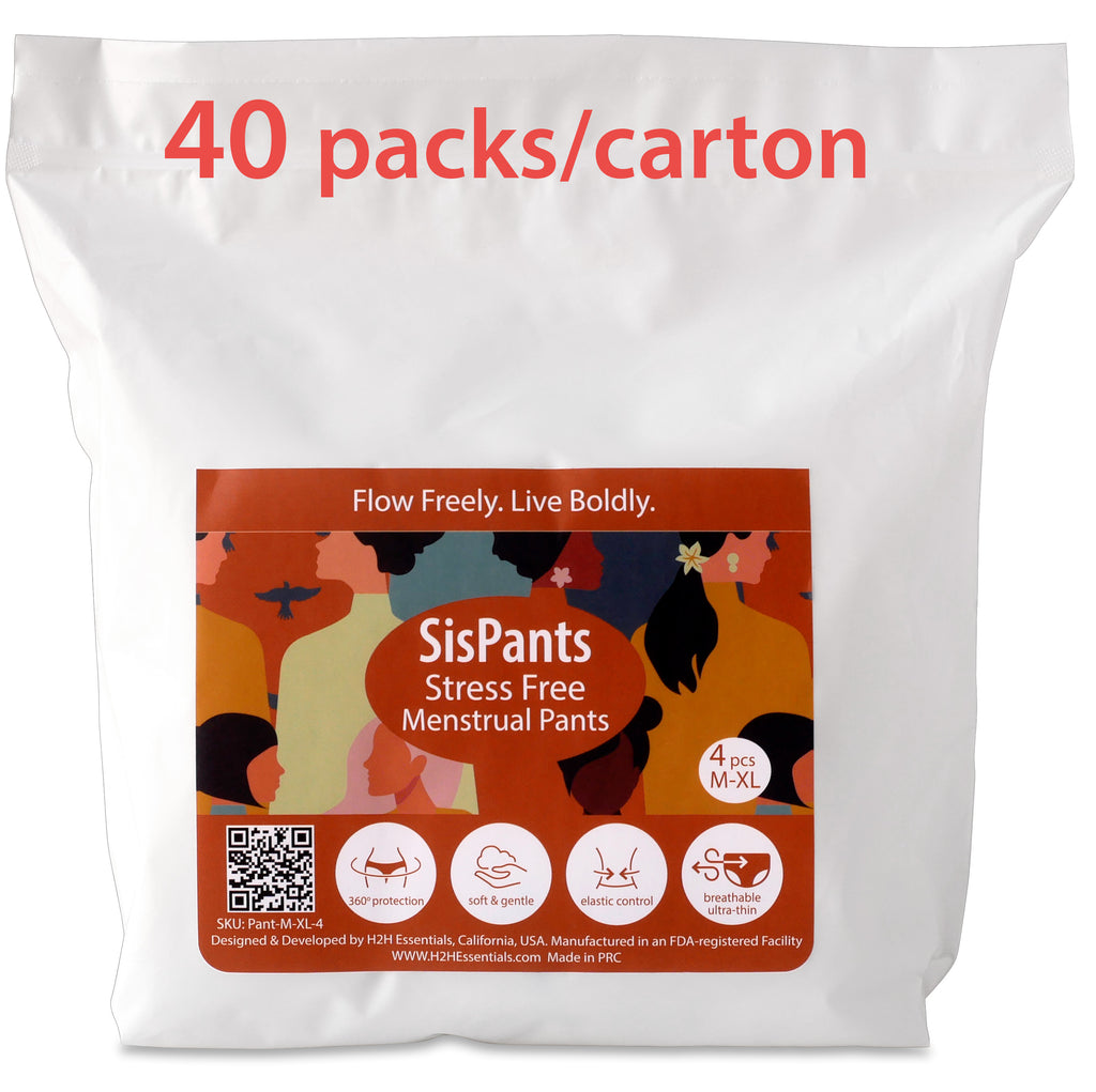 BULK SisPants - Disposable Period Underwear for Women, Postpartum Panties, Maternity, M to XL, 40Bags/Carton
