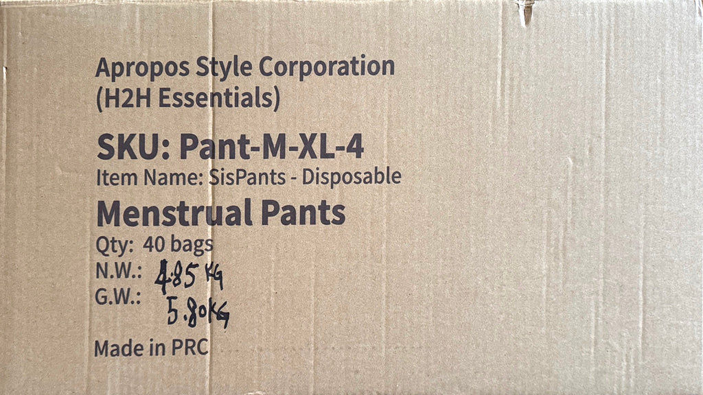 BULK SisPants - Disposable Period Underwear for Women, Postpartum Panties, Maternity, M to XL, 40Bags/Carton