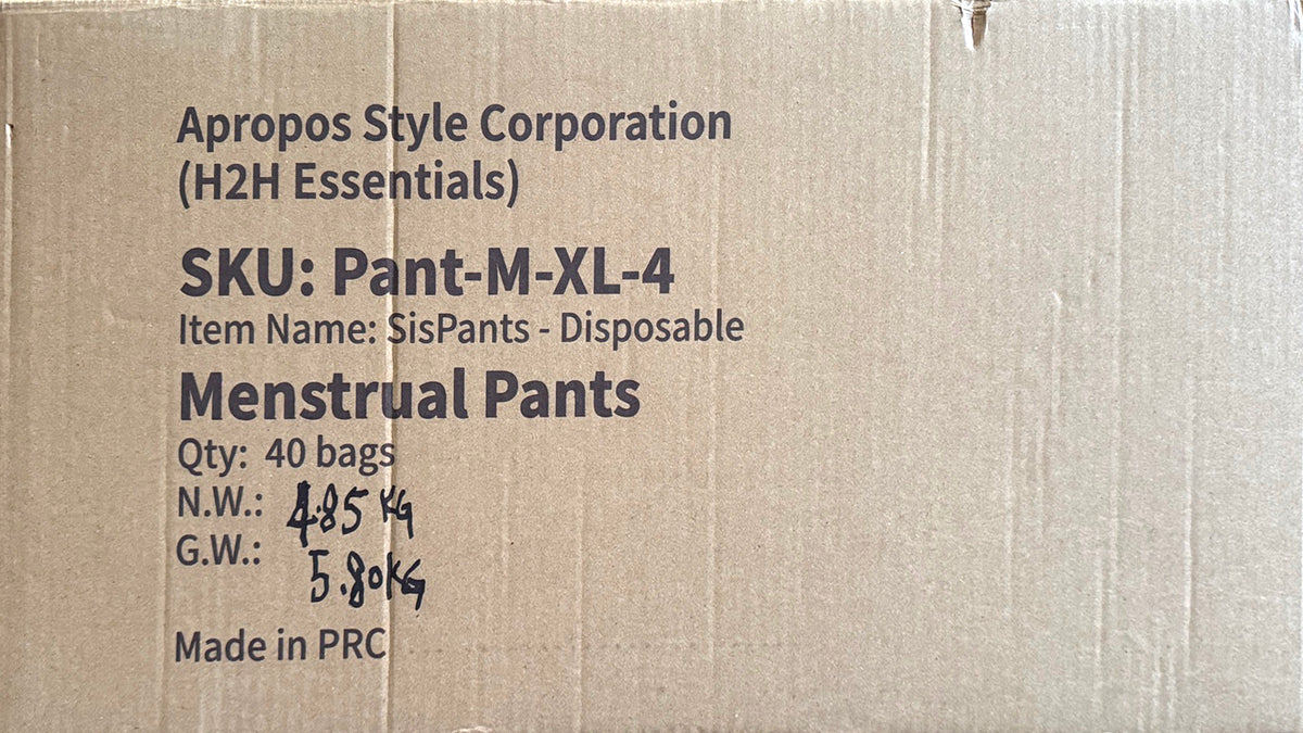 BULK SisPants - Disposable Period Underwear for Women, Postpartum Panties, Maternity, M to XL, 40Bags/Carton