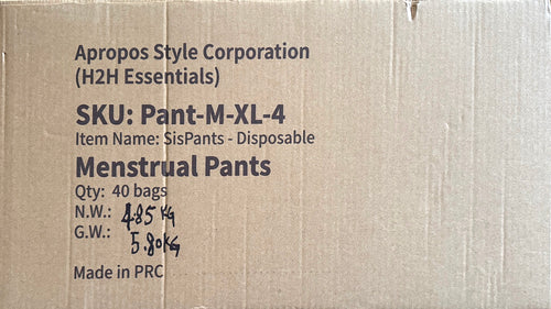 BULK SisPants - Disposable Period Underwear for Women, Postpartum Panties, Maternity, M to XL, 40Bags/Carton
