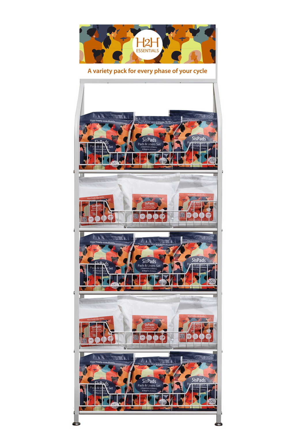Merchandising-Ready 36 SisPads & 24 SisPants Display - 5 Tier
