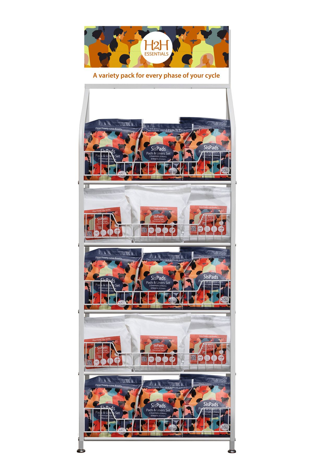 Merchandising-Ready 36 SisPads & 24 SisPants Display - 5 Tier